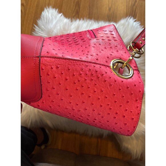 Pink Textured Handbag Ostrich Alligator With Gold Ring Accent shoulder purse PVC - Picture 16 of 16